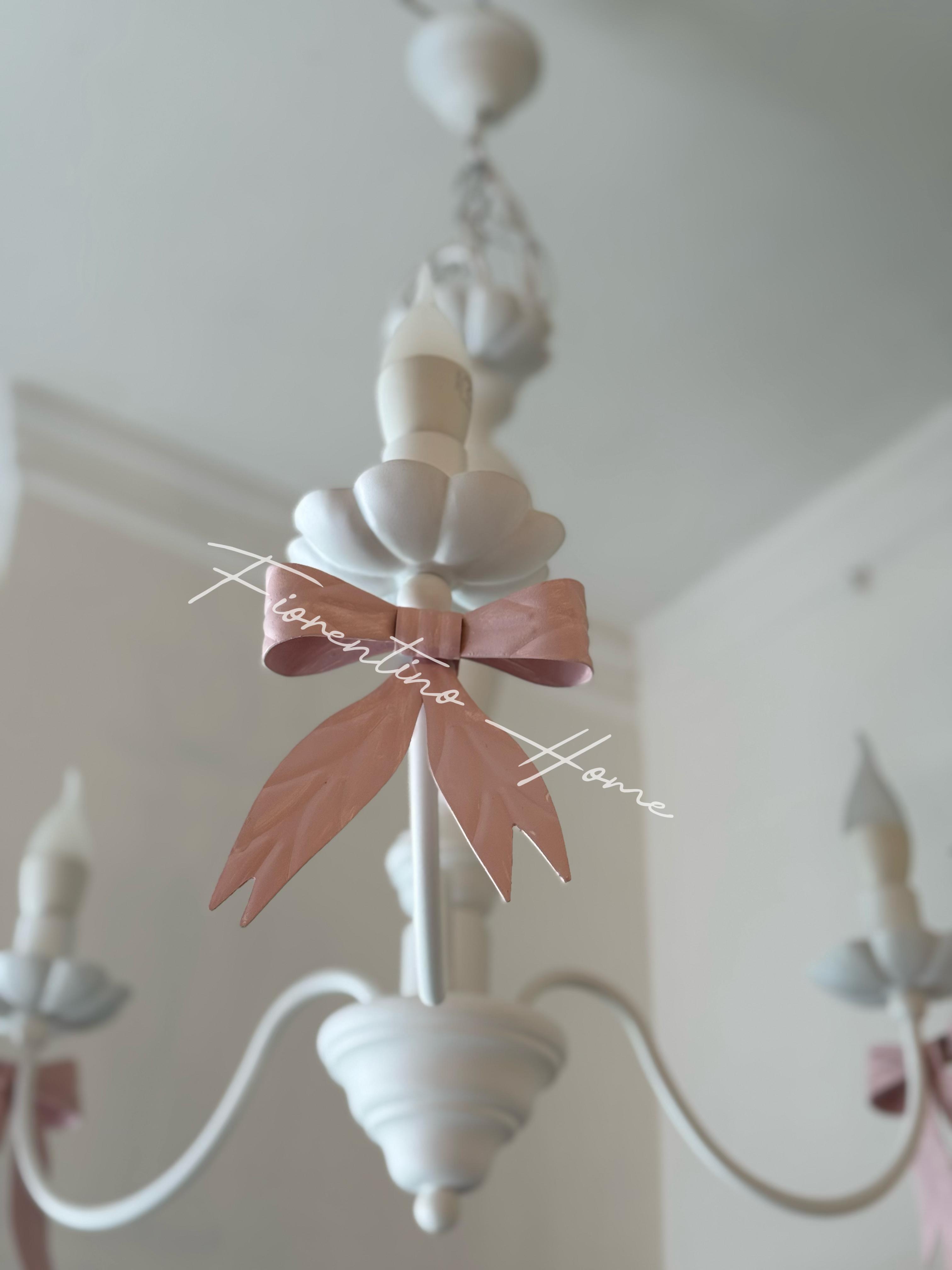 Lampadario a 3 luci legno e ferro c/fiocchi - diam.55xH.57 cm - Brulamp